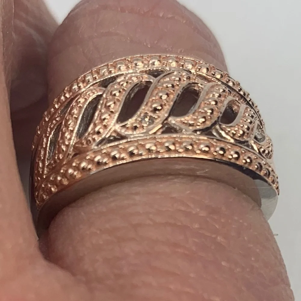 Natural Champagne Diamond Accent Swirl Ring Rose Gold & Platinum Bond Brass